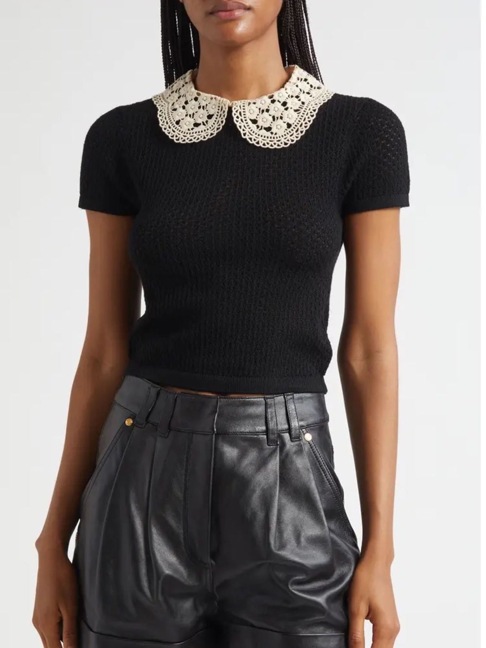 Alice + Olivia Ciara Lace Collar Short Sleeve Wool Blend Sweater. Size M #496